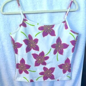 Real Comfort Sport Tank W/ Built In Wick Camisole Floral Design; NWT; M